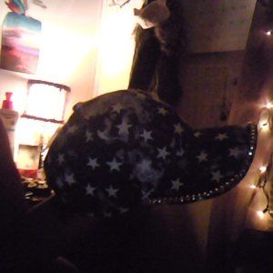 Womens Hat, one size blue with stars deco and rhinestones on brim